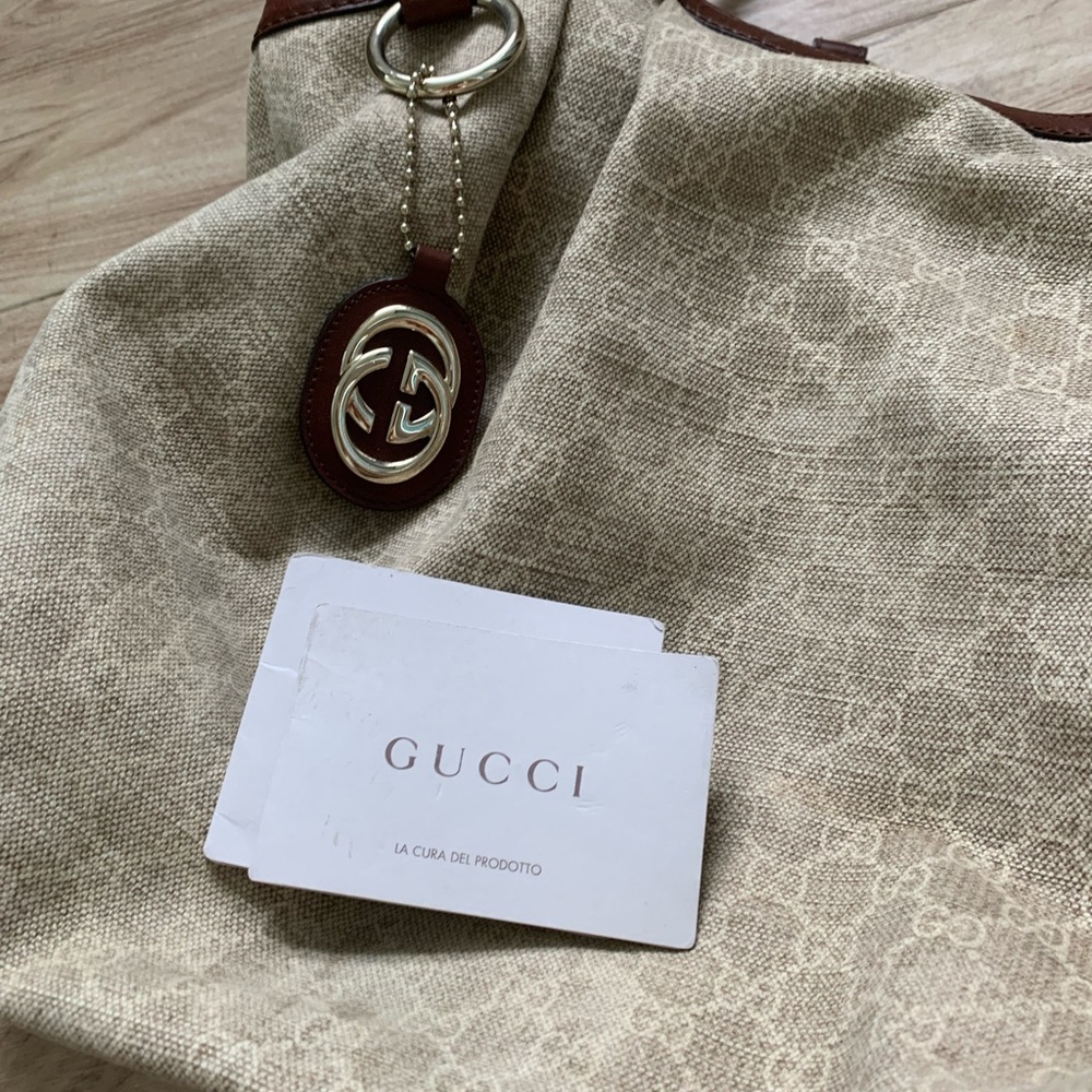 Authentic Gucci bag light beige with brown leather handles - Picture 5 of 8